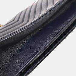 Pre Owned Chanel Navy Calfskin Chevron Shoulder Bag