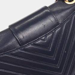 Pre Owned Chanel Navy Calfskin Chevron Shoulder Bag