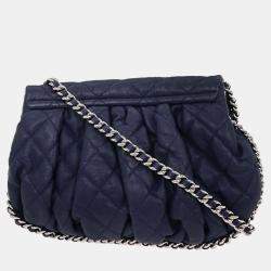 Pre Owned Chanel Blue Calfskin Chain Around Shoulder Bag