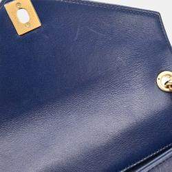 Pre Owned Chanel Navy Lambskin Chevron Shoulder Bag