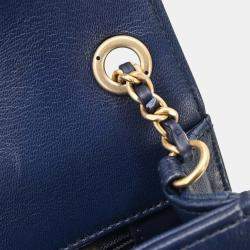 Pre Owned Chanel Navy Lambskin Chevron Shoulder Bag