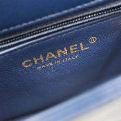 Pre Owned Chanel Navy Lambskin Chevron Shoulder Bag