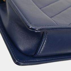 Pre Owned Chanel Navy Lambskin Chevron Shoulder Bag
