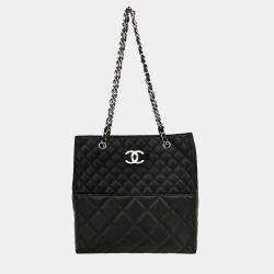 Pre Owned Chanel Black Calfskin Shoulder Tote Bag
