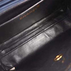 Pre Owned Chanel Navy Lambskin Top Handle Handbag