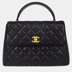 Pre Owned Chanel Navy Lambskin Top Handle Handbag
