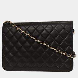 Pre Owned Chanel Black Lambskin Turnlock Medium Half Flap Shoulder Bag