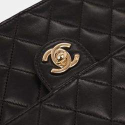 Pre Owned Chanel Black Lambskin Turnlock Medium Half Flap Shoulder Bag