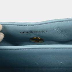 Pre Owned Chanel Light Blue Suede Straight Flap Handbag
