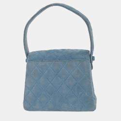 Pre Owned Chanel Light Blue Suede Straight Flap Handbag