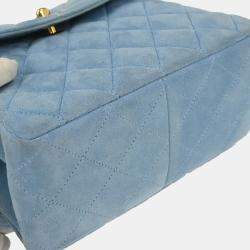 Pre Owned Chanel Light Blue Suede Straight Flap Handbag
