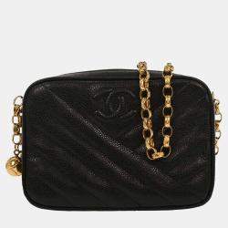 Pre Owned Chanel Black Calfskin Bias Stitch Camera Bag Mini