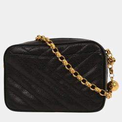 Pre Owned Chanel Black Calfskin Bias Stitch Camera Bag Mini