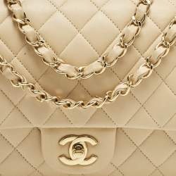 Pre Owned Chanel Beige Quilted Leather Medium Classic Double Flap Bag