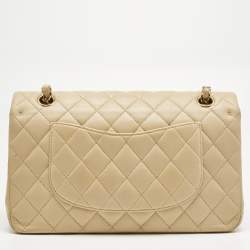 Pre Owned Chanel Beige Quilted Leather Medium Classic Double Flap Bag