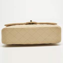 Pre Owned Chanel Beige Quilted Leather Medium Classic Double Flap Bag