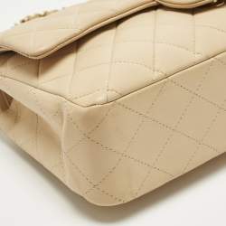 Pre Owned Chanel Beige Quilted Leather Medium Classic Double Flap Bag