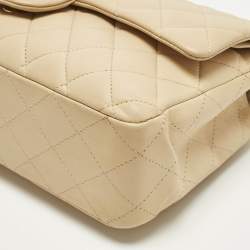 Pre Owned Chanel Beige Quilted Leather Medium Classic Double Flap Bag