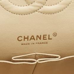 Pre Owned Chanel Beige Quilted Leather Medium Classic Double Flap Bag
