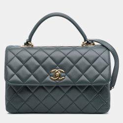Pre Owned Chanel Grey Medium Lambskin Trendy CC Top Handle Bag