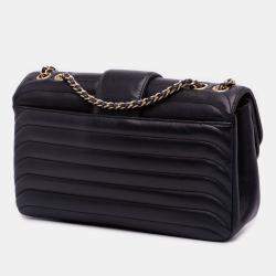 Pre Owned Chanel Black CC Horizontal Quilted Lambskin Double Flap