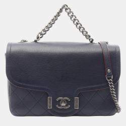 Pre Owned Chanel Blue Paris Greece Calfskin Archi Chic Flap