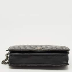 Pre Owned Chanel Black Quilted Leather Coco Boy Wallet on Chain