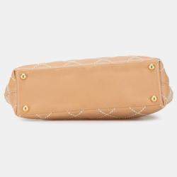 Pre Owned Chanel Brown Small CC Calfskin Wild Stitch Tote