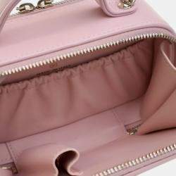 Pre Owned Chanel Pink Mini CC Glazed Calfskin Double Zip Top Handle Vanity Case