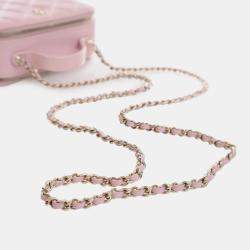 Pre Owned Chanel Pink Mini CC Glazed Calfskin Double Zip Top Handle Vanity Case