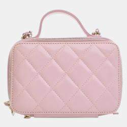 Pre Owned Chanel Pink Mini CC Glazed Calfskin Double Zip Top Handle Vanity Case