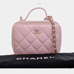 Pre Owned Chanel Pink Mini CC Glazed Calfskin Double Zip Top Handle Vanity Case