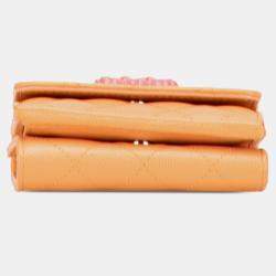 Pre Owned Chanel Orange Quilted Caviar 19 Compact Flap Wallet