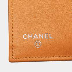 Pre Owned Chanel Orange Quilted Caviar 19 Compact Flap Wallet