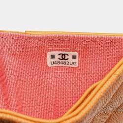 Pre Owned Chanel Orange Quilted Caviar 19 Compact Flap Wallet