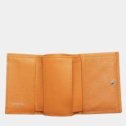 Pre Owned Chanel Orange Quilted Caviar 19 Compact Flap Wallet