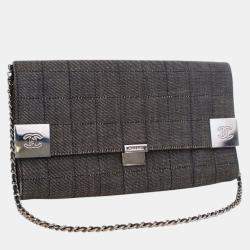 Pre Owned Chanel Grey CC Choco Bar Denim Chain Flap