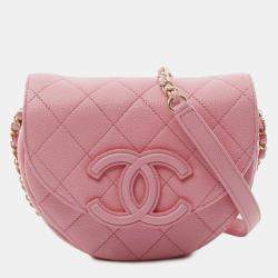 Pre Owned Chanel Pink Mini Quilted Caviar CC Messenger Flap