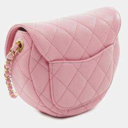 Pre Owned Chanel Pink Mini Quilted Caviar CC Messenger Flap