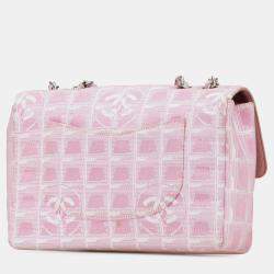 Pre Owned Chanel Pink Medium New Travel Line Nylon Single Flap