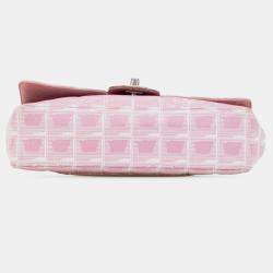 Pre Owned Chanel Pink Medium New Travel Line Nylon Single Flap