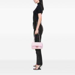 Pre Owned Chanel Pink Medium New Travel Line Nylon Single Flap