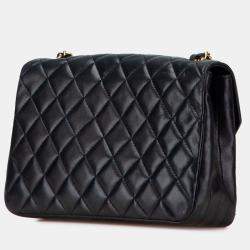 Pre Owned Chanel Black Quilted Lambskin Half Moon Single Flap