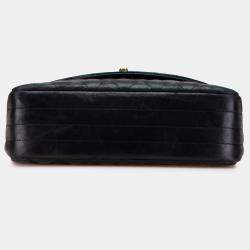 Pre Owned Chanel Black Quilted Lambskin Half Moon Single Flap