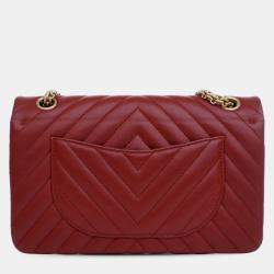 Pre Owned Chanel Red Reissue 2.55 Chevron Aged Calfskin Double Flap 225