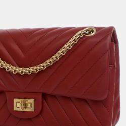 Pre Owned Chanel Red Reissue 2.55 Chevron Aged Calfskin Double Flap 225
