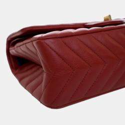 Pre Owned Chanel Red Reissue 2.55 Chevron Aged Calfskin Double Flap 225
