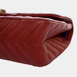 Pre Owned Chanel Red Reissue 2.55 Chevron Aged Calfskin Double Flap 225