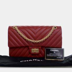 Pre Owned Chanel Red Reissue 2.55 Chevron Aged Calfskin Double Flap 225