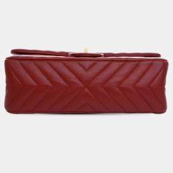 Pre Owned Chanel Red Reissue 2.55 Chevron Aged Calfskin Double Flap 225